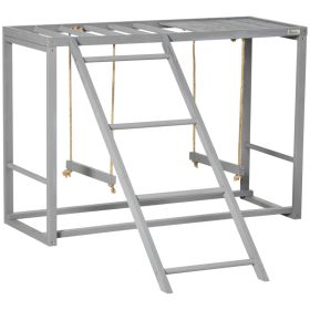 Chicken Activity Game With Swing Set For 3-4 Birds, Wooden Chicken Coop Accessory With Multiple Chicken Perches And Hen Ladder Grey (Option: Argent)