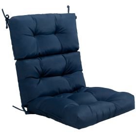 Tufted Patio High Back Chair Cushion with Non-Slip String Ties (Color: Blue)