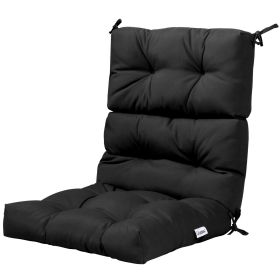 Tufted Patio High Back Chair Cushion with Non-Slip String Ties (Color: Black)
