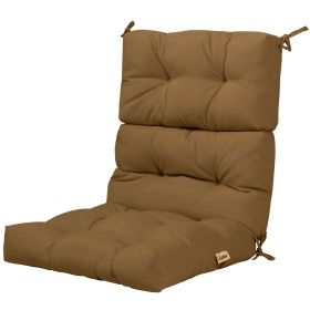 Tufted Patio High Back Chair Cushion with Non-Slip String Ties (Color: Brown)