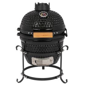 13in Round Ceramic Charcoal Grill Orange (Color: Black)