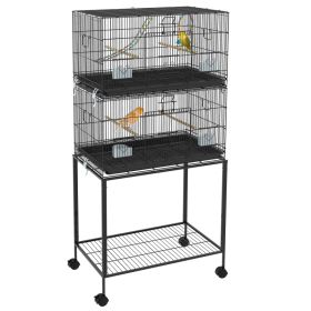 Double Stackable Bird Cage on Wheels w/ Stand, for Canaries (Option: Black-788x182x600 mm)